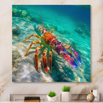Red Lobster In Tropical Turquoise Water - Lobster Living Room Wall Art
